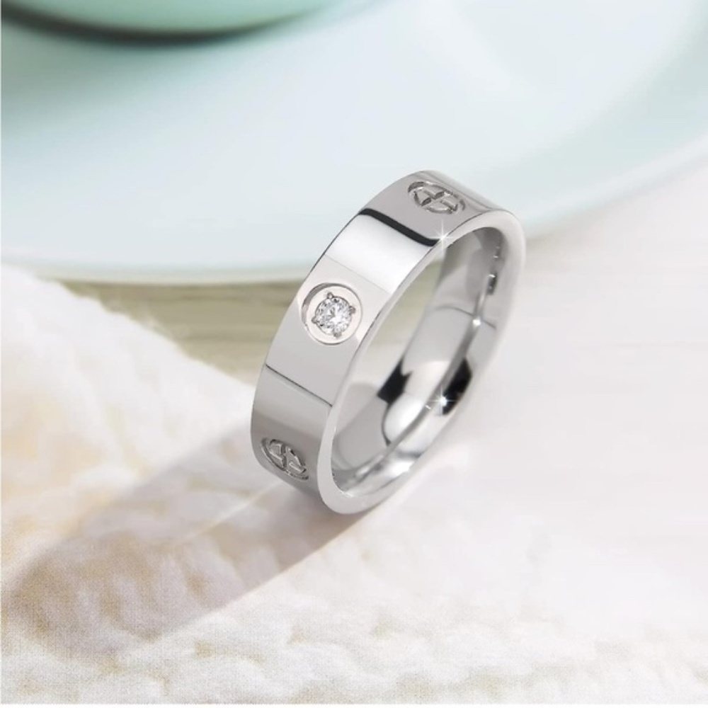 Silver 18k Gold Plated Titanium CZ Ring